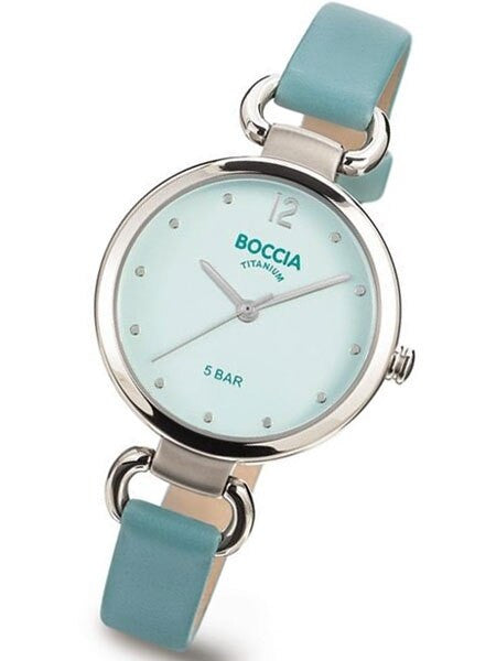 Boccia Ladies Quartz Watch with Aqua-Blue Dial, Titanium Case and Matching Leather Strap #3232-03