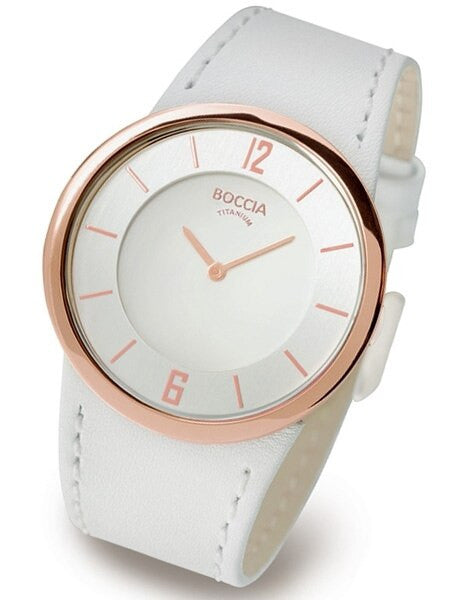 Boccia Ladies Quartz Watch with Rose Goldtone Titanium Case and Leather Band #3161-02