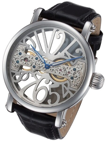 Rougois Open-Face, Bridge Mechanical Hand Wind Watch w/Blue Hands RS294S-BLK