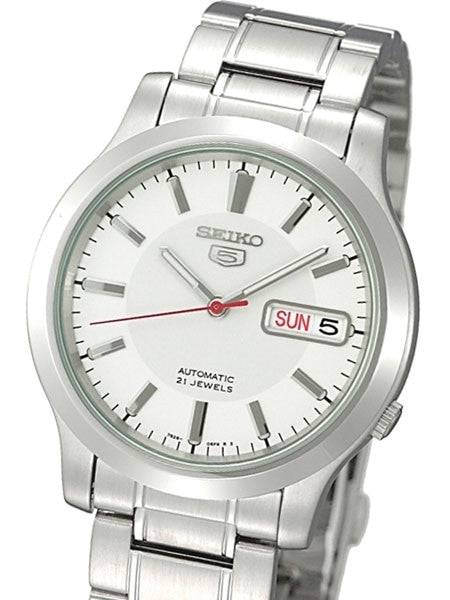 Seiko 5 Automatic White Dial Watch with Stainless Steel Bracelet #SNK789