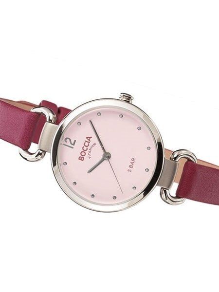 Boccia Ladies Quartz Watch with Light Pink Dial, Titanium Case and Pink Leather Strap #3232-02