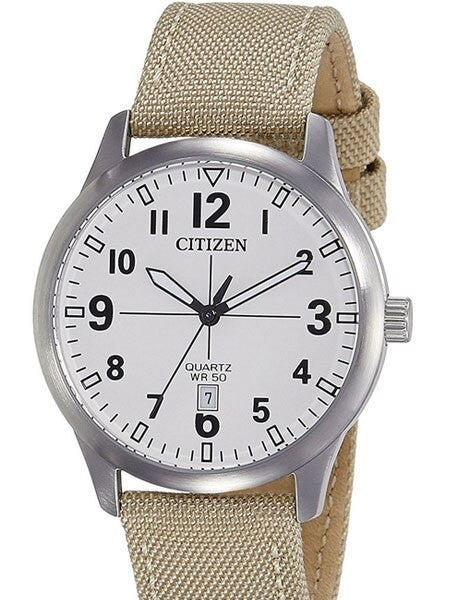 Citizen White Dial Quartz Watch with Tan Nylon Strap #BI1050-05A
