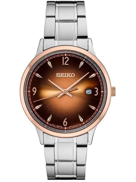 Seiko 40mm Two-Tone Quartz Watch with OmbrÃ© Brown Dial and Stainless Steel Bracelet #SGEH90