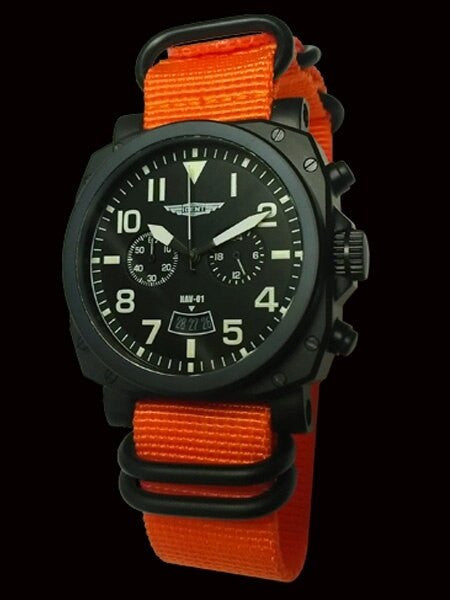 Trintec Chronograph with Black PVD Case and Orange Nylon Strap #NAV-01WO