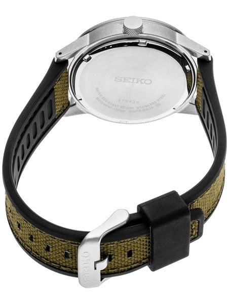 Seiko 41mm Big Date Quartz Sport Watch with Carbon Fiber Style Dial #SUR323