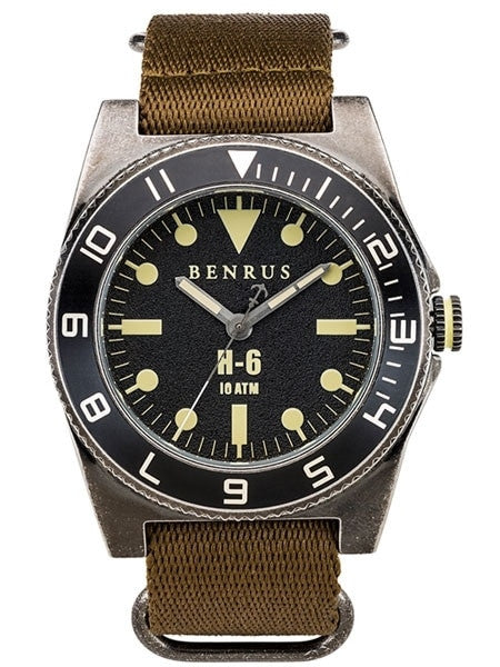 BENRUS 44mm Stainless Steel, Military-Inspired Quartz H6 Watch #BR012A