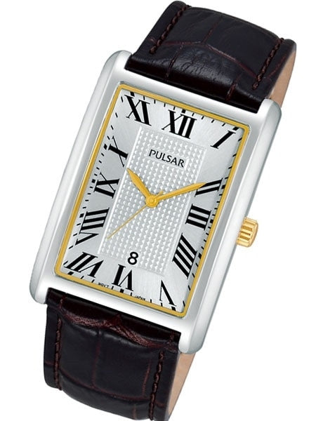 Pulsar Silver Dial Quartz Watch with Alligator Grain Leather Strap #PH9049