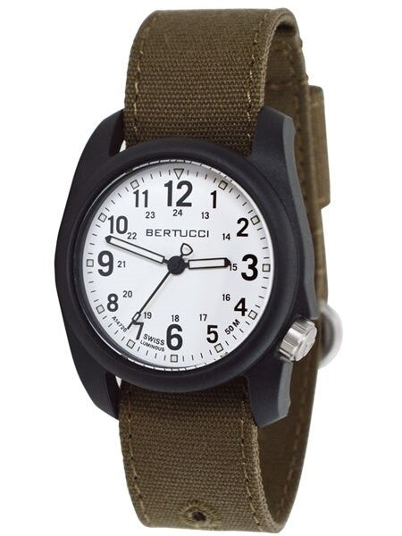 Bertucci DX3 Canvas Polycarbonate Unibody Watch, Bark Comfort Band, White Dial - 11089