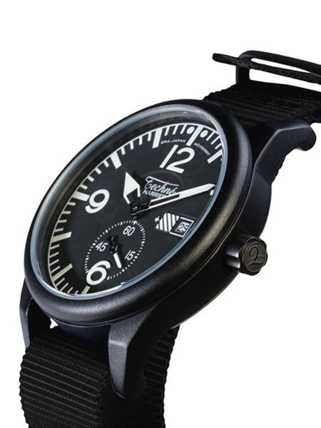 Techne Harrier Aviator Quartz Watch with 41mm Black Aluminum Case  #386.123