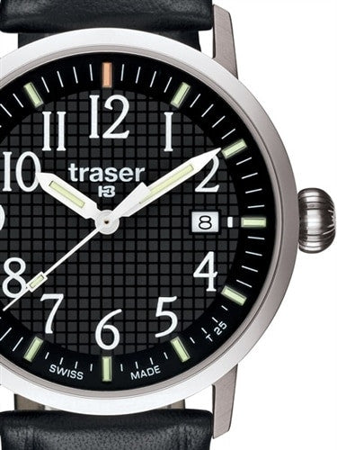 Traser Classic Basic Black Watch with Black Waffle Dial and Leather Strap T4102.740.A2.01