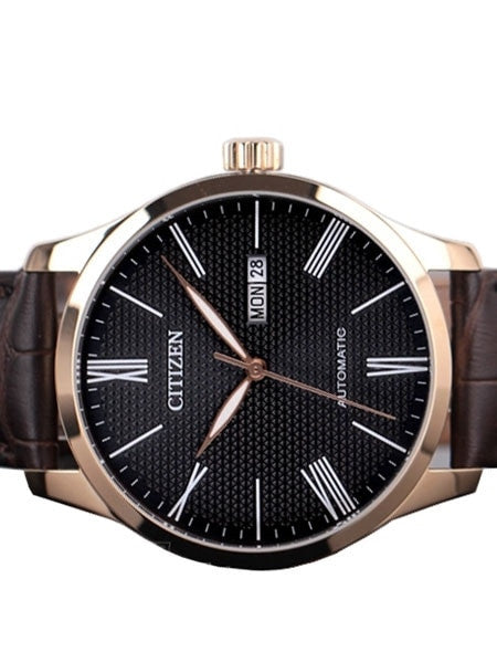 Citizen Automatic Black Dial Watch with Brown Leather Strap #NH8353-00H