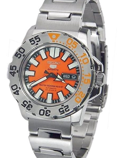Seiko 5 Sports "Baby Monster" Automatic Dive Watch w/ Orange Dial #SNZF49K1