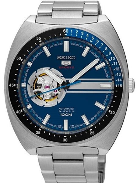 Seiko 44mm Sports 5 Automatic 24-Jewel Watch with an Open Heart Blue Dial #SSA327K1