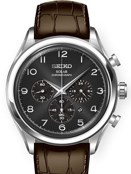 Seiko Solar Quartz Chronograph with Stop-Watch and 24-hour Sub-Dial  #SSC565