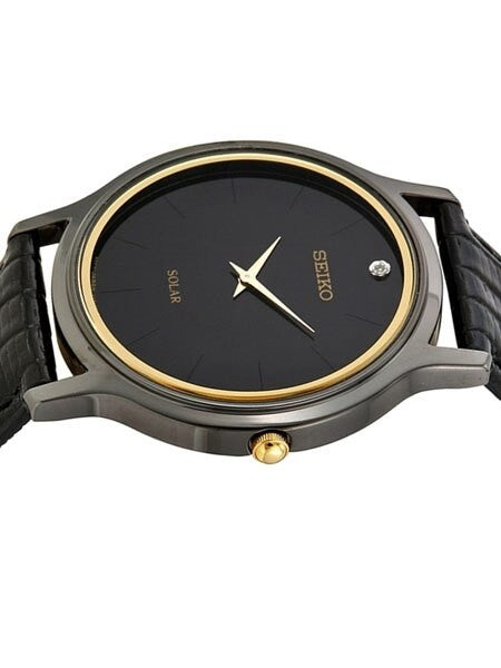 Seiko Solar Watch with 38mm Black Ion-Plated Stainless Steel Case #SUP875