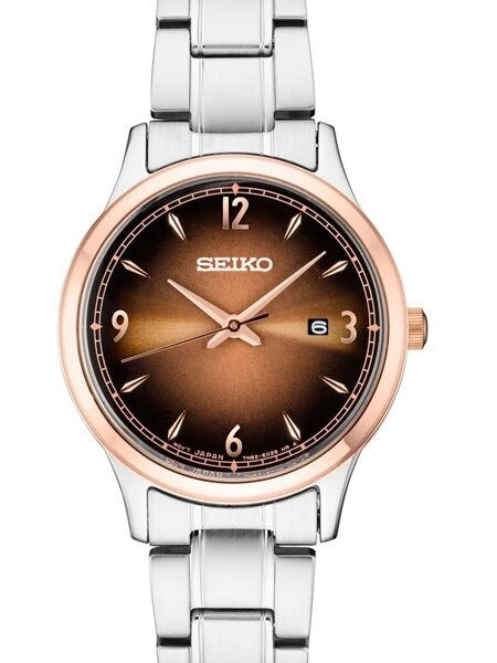 Seiko Ladies Two-Tone Quartz Watch with OmbrÃ© Brown Dial and Stainless Steel Bracelet #SXDH02