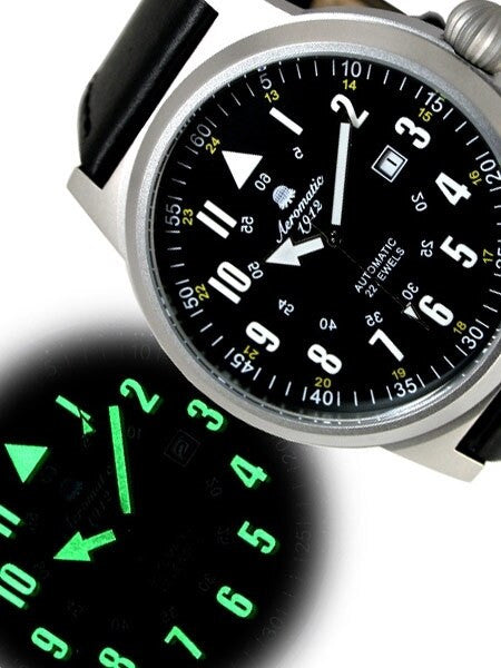 Aeromatic 1912 Automatic 48mm Aviator Watch with Black Leather Strap #A1347