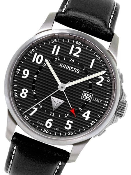 Scratch and Dent - Junkers Tante JU Series GMT Watch with Corrugated Black Dial #6848-2
