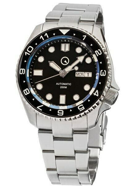 Scratch and Dent - Islander Automatic Dive Watch w AR Sapphire Crystal, Dual-Time Luminous Ceramic Bezel Insert #ISL-01
