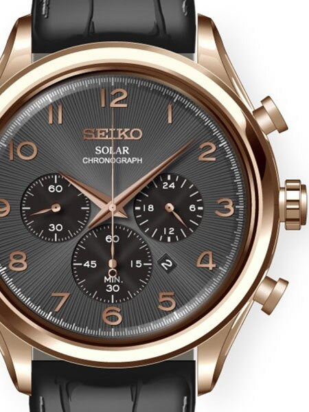 Seiko Solar Quartz Chronograph with Stop-Watch and 24-hour Sub-Dial  #SSC566