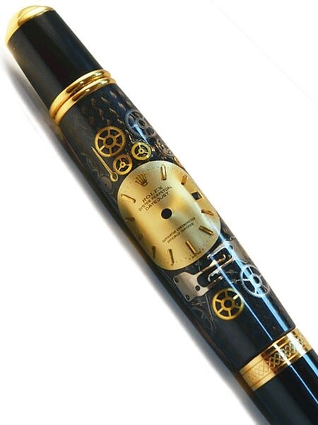 Artisan Crafted Collectable Pen made with a Rolex dial and assorted gears, cogs, screws and bridges #WPP101BP