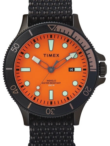 Timex 43mm Allied Coastline Quartz Watch with Orange Dial and INDIGLO Night-Light #TW2T30200VQ