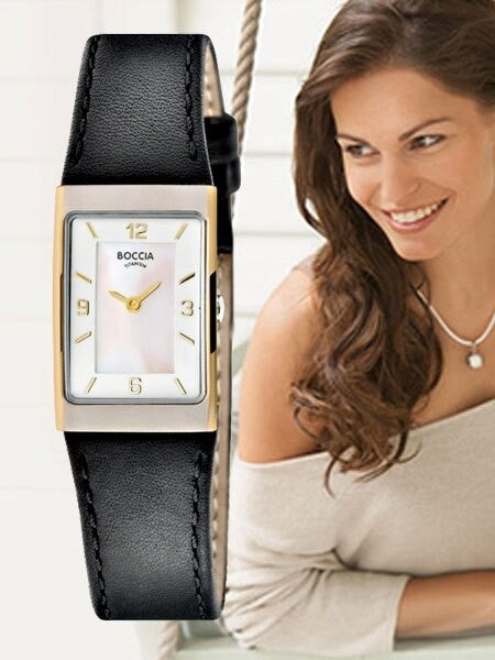 Boccia Ladies Quartz Watch with Two-Tone Titanium Case and Leather Band #3186-03