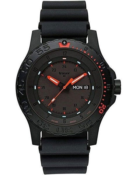 Traser Red Combat Watch with Sapphire Crystal and Black Rubber Strap #105503