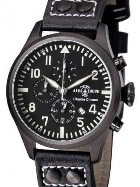 Air Blue Charlie Chronograph Pilot Watch with 44mm PVD Case, Sapphire Crystal #CHARLIECHRONOPVD