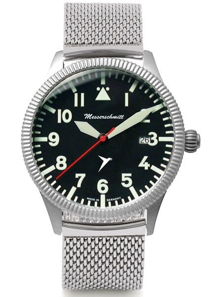 Messerschmitt 41mm Aviator Watch with Coin Edge Bezel, Mesh Bracelt #ME-134M