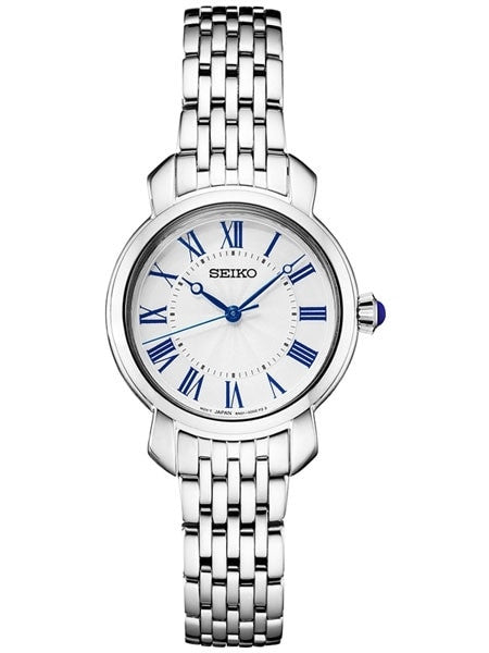 Seiko Ladies Quartz Dress Watch with White Dial, Blue hands and Numerals #SUR629