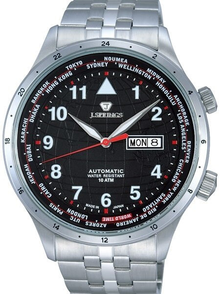 J. Springs Automatic 21-Jewel World Time Watch with Day and Date, Black Dial #BEB099