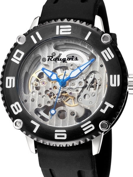 Rougois Skeleton Automatic (self-winding) Watch with Black Bezel 3285M-RB-2