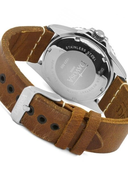 Davosa Vintage-Styled 100-Meter GMT Dual Time Watch with Black Dial #16250065