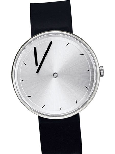 Projects 40mm Silver Twirler Quartz Watch with Black Silicone Strap #7320G
