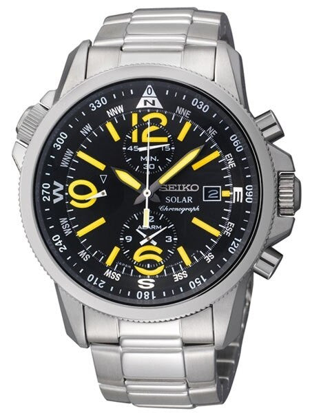 Seiko Solar Quartz Chronograph with Stop-Watch and Alarm Sub-Dial