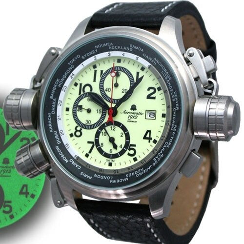 Aeromatic 1912 Luminous Dial, Alarm Chronograph and World City Scale #A1404