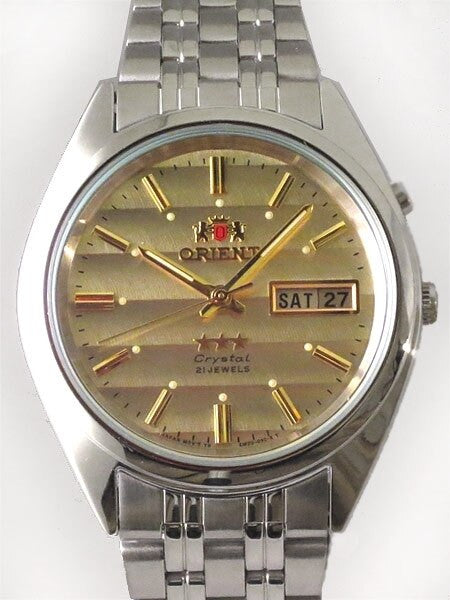 Orient Automatic Watch with Champagne Dial, Day-Date and SS Bracelet #EM0401PC