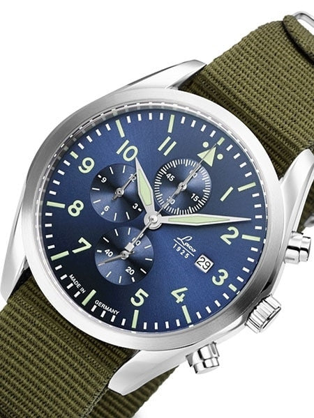 Laco 42mm Atlanta Blue Dial Chronograph Watch with 12-hour Totalizer #861919