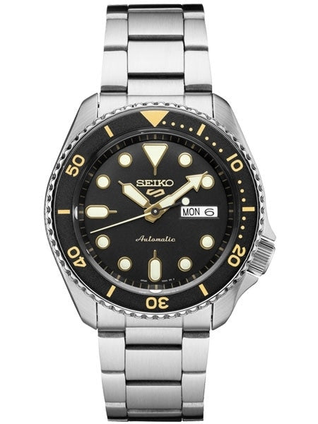 Seiko 5 Sports 24-Jewel Automatic Watch with Black Dial and SS Bracelet #SRPD57