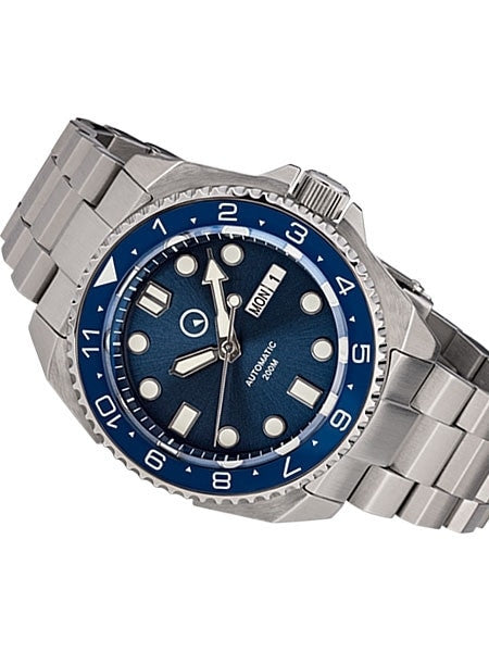 Islander Blue Automatic Dive Watch with AR Double-Dome Sapphire Crystal, and Luminous Dual-Time Ceramic Bezel Insert #ISL-27