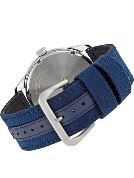 Seiko Aviator Blue Dial Solar Watch with 43mm Case, Blue Canvas Strap #SNE329