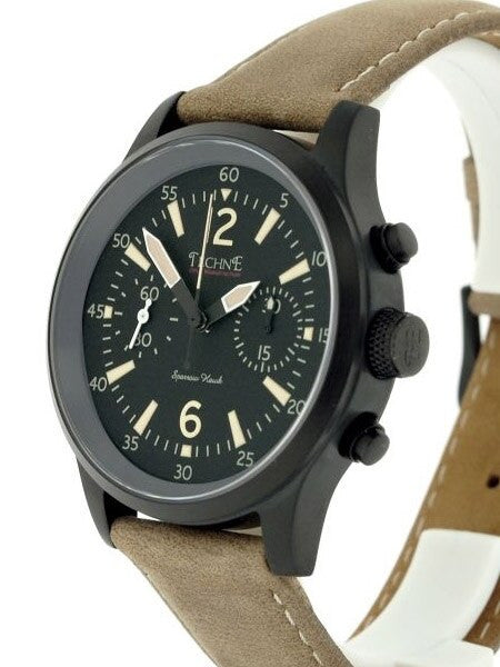 Techne Black PVD SparrowHawk Hand Wind Pilot Chronograph with 30-minute Stopwatch #373.162