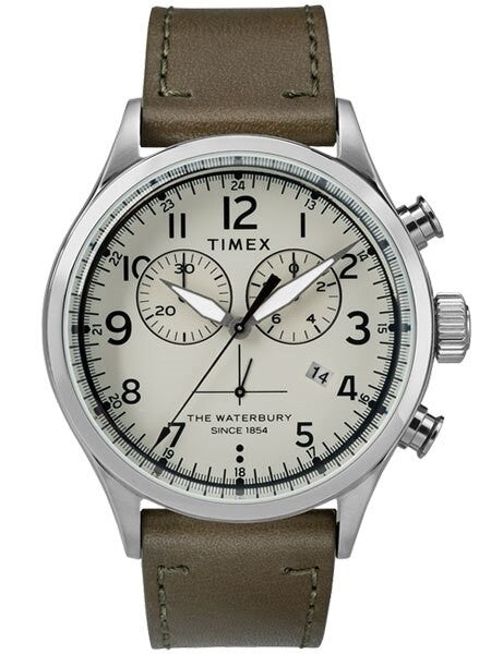 Timex 42mm Waterbury Quartz Chronograph with Cream Dial and INDIGLO Night-Light #TW2R70800VQ