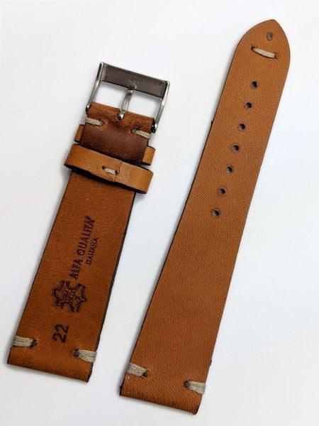 Toscana Vintage Style Cognac Italian Leather Strap with Minimal Stitching #GR-069VI14