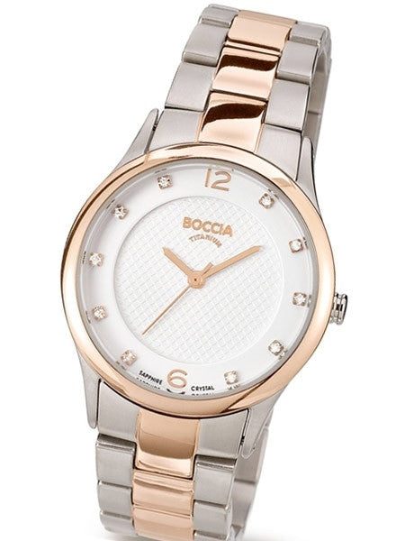 Boccia Ladies Quartz Watch with Rose Goldtone on Titanium Case and Bracelet #3227-04
