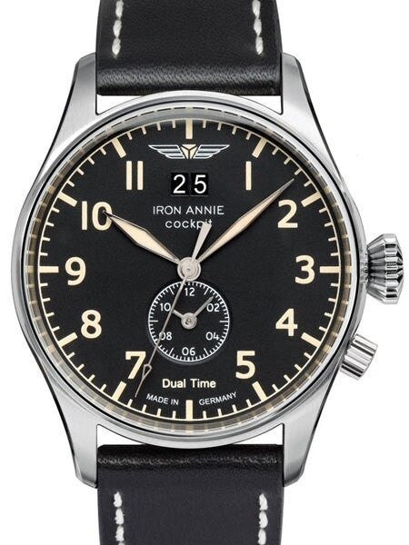 Iron Annie Big Date, Dual Time Pilot Watch with Two Crowns #5140-2