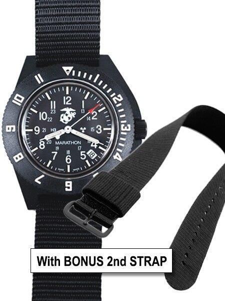 Marathon Swiss Made Quartz Military Navigator Pilot Watch with Tritium Illumination + Bonus Strap #WW194013USMC-BK-BN