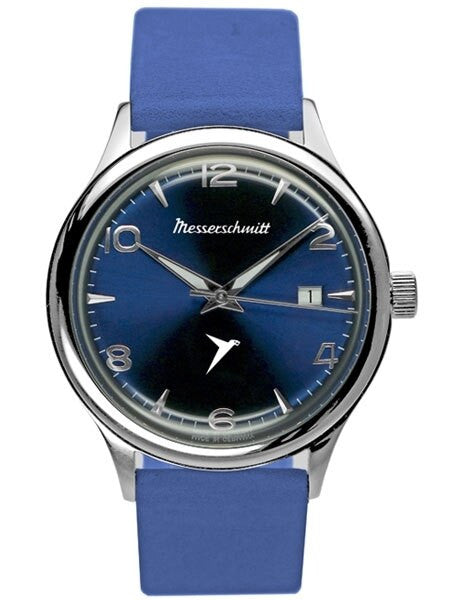 Messerschmitt Radiant Blue Dial Swiss Quartz Watch with Blue Leather Strap #KR500-BB