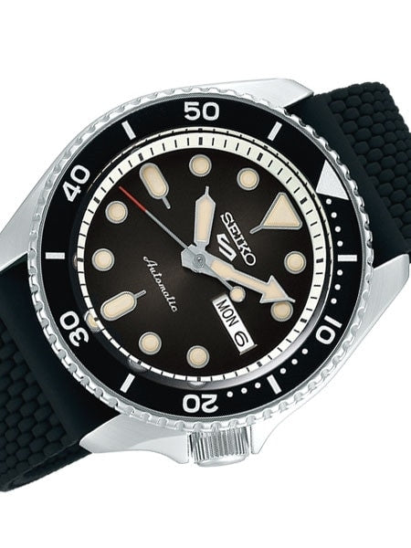 Seiko 5 Sports 24-Jewel Automatic Watch with Black Dial and Silicone Strap #SRPD93